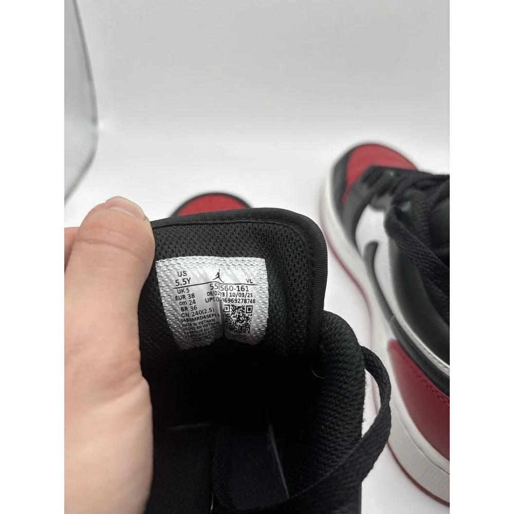 Kids Size 5.5Y Nike Air Jordan 1‎ Low GS Black Red White Sneakers 553560 161